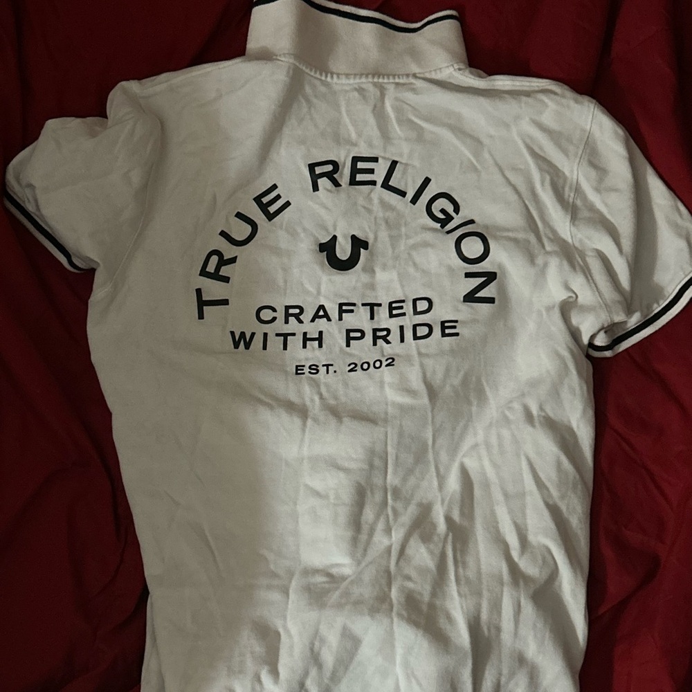 True Religion White Polo Shirt with Black Accents